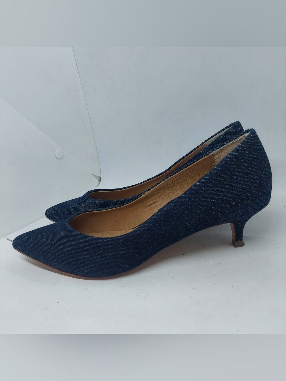 Vionic Josie Pointed Toe Kitten Heel Pumps Blue Denim Casual Shoes Womens Sz 8.5
